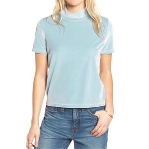 Madewell Velvet Mockneck Tee in Aqua Mint Light Blue Small NWT seafoam